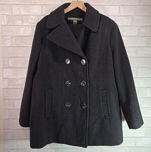 Kenneth Cole Reaction Women's Black Wool Blend Button Up Classic Pea Coat XXL
